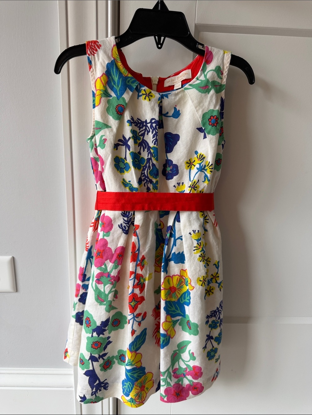 LIKE NEW Mini Boden White Floral Dress with Orange Waistband 🌼